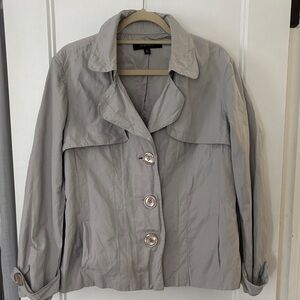 Nine West Light Gray Button-Front Trench Jacket